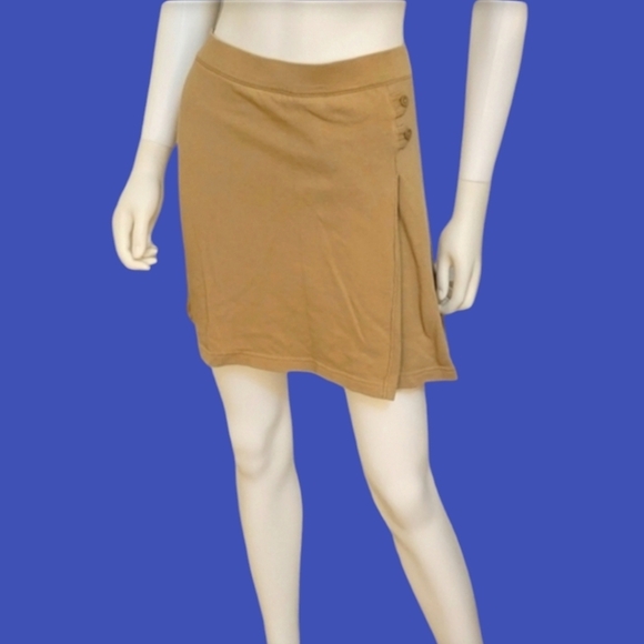 3/$30 LANDS END Tan Pleated Cotton Preppy Mini Skirt - Picture 1 of 7